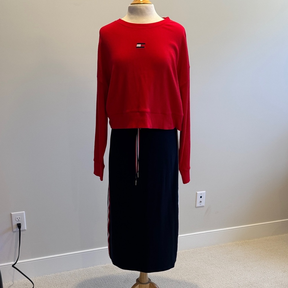 Tommy Hilfiger Red and Black Midi Skirt